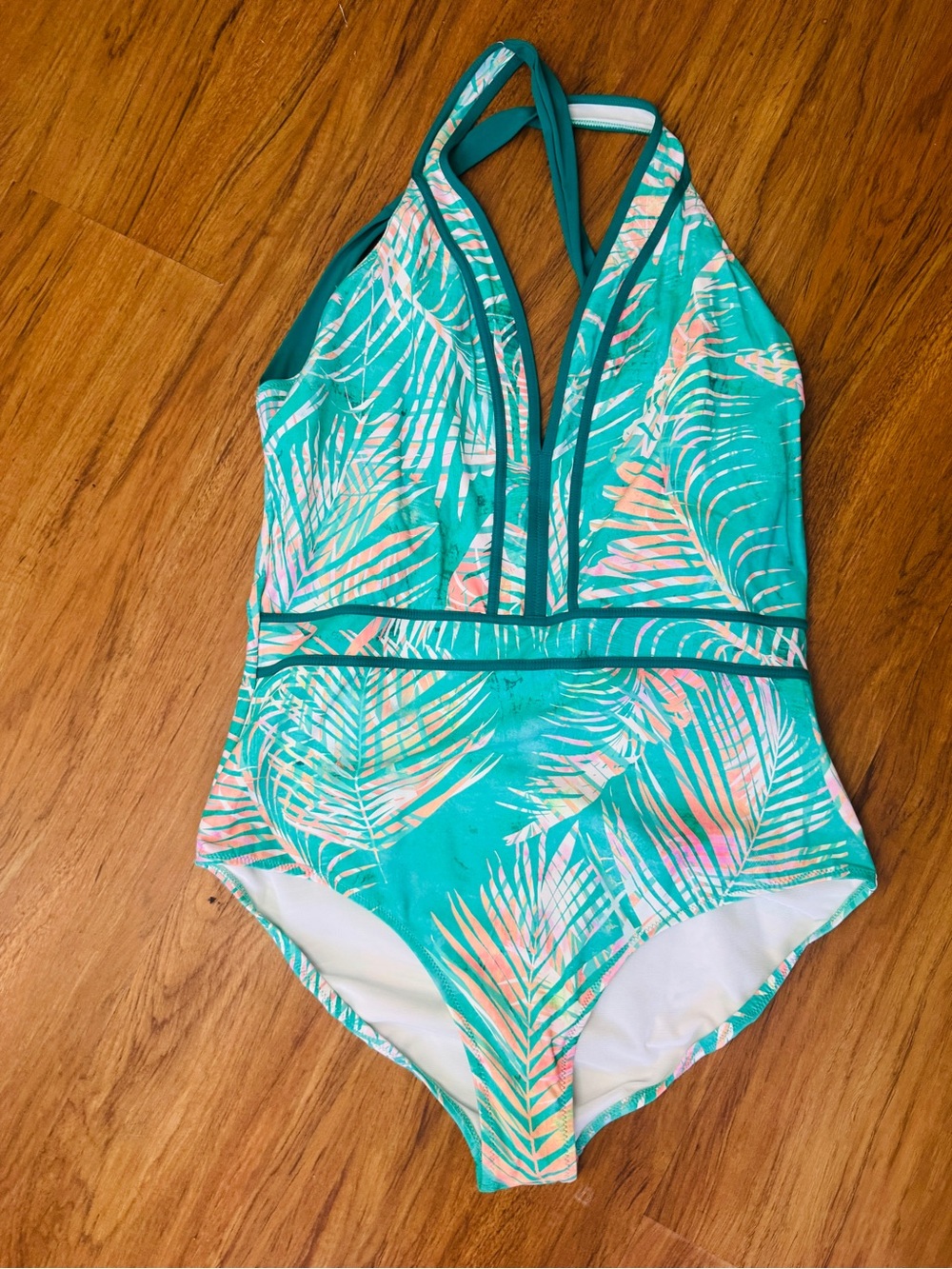Sonsie Tropical Teal One-Piece Swimsuit with V-Neck Halter